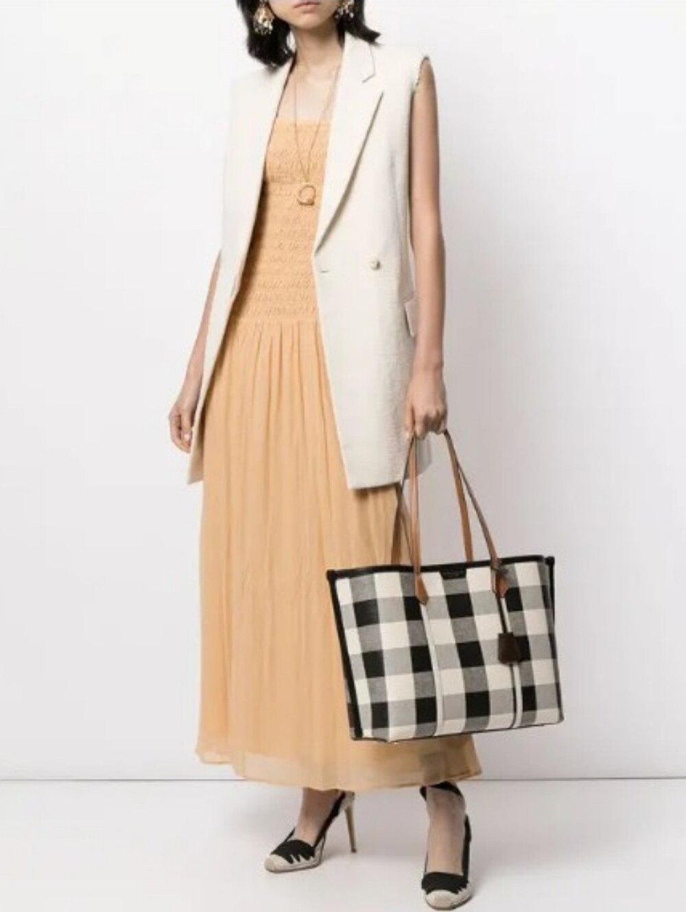 Tory Burch-Perry Gingham Triple-Compartment Tote Bag 🖤🤎 Dust Bag Included